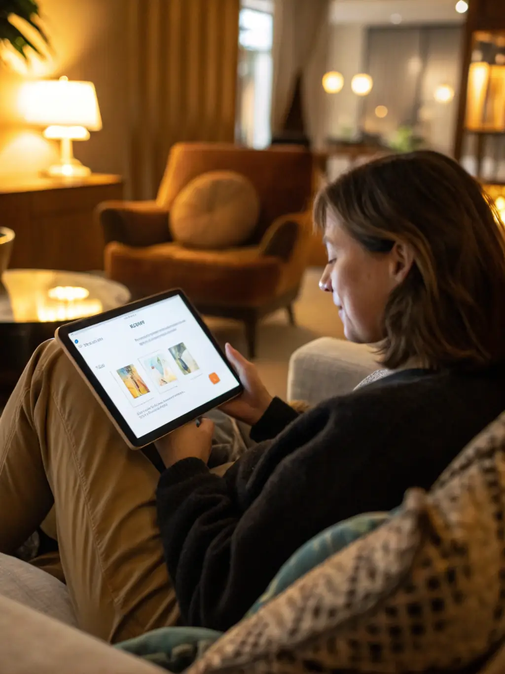 A person using IAMSingle.ai on a tablet, focusing on the platform's self-reflection prompts and progress tracking features.