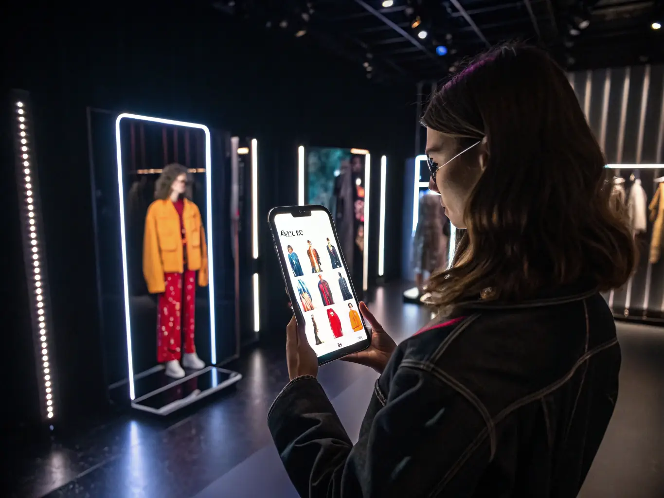 An image of a user interacting with StyleReflect on a mobile device, showcasing the fashion items recommended based on their uploaded image of an outfit.