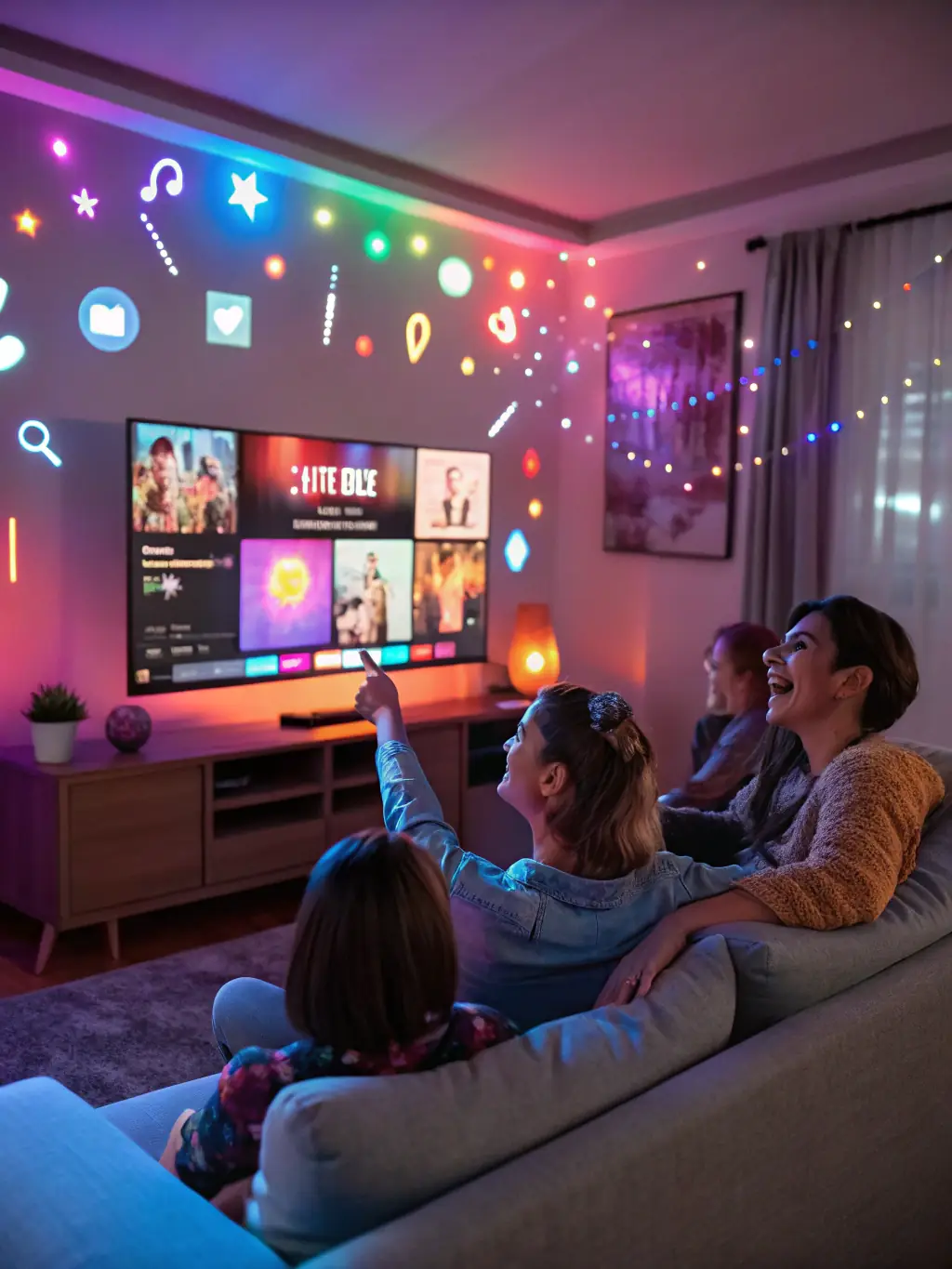 A family looking at a digital archive of memories and insights, symbolizing the digital legacy aspect of IAMSingle.ai.