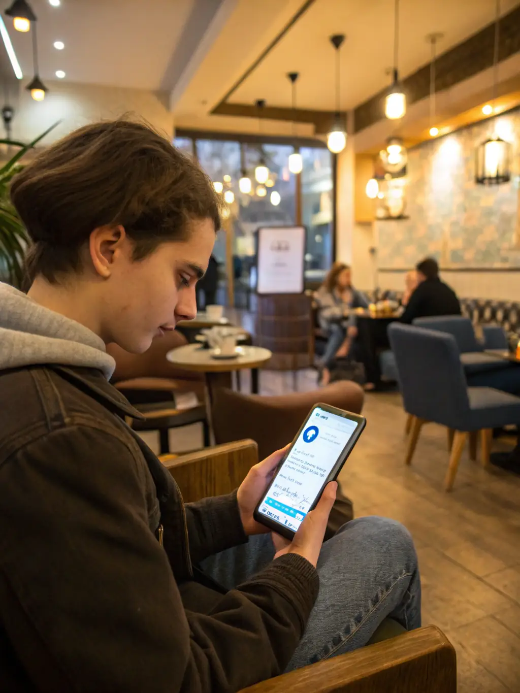 An image showing customers happily interacting with an AI persona on their mobile devices, highlighting versatile application.